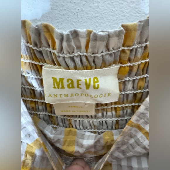 Anthropologie Maeve Plaid Square-Neck Blouse Yellow Natural Motif Size XS - Picture 3 of 5